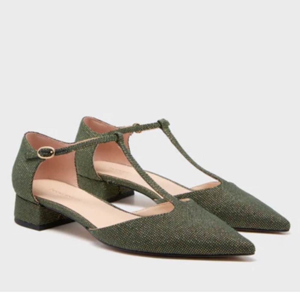BNWOT Olive Green Tuckernuck Lurex Jacquard Collins Flats Pump Heels 7